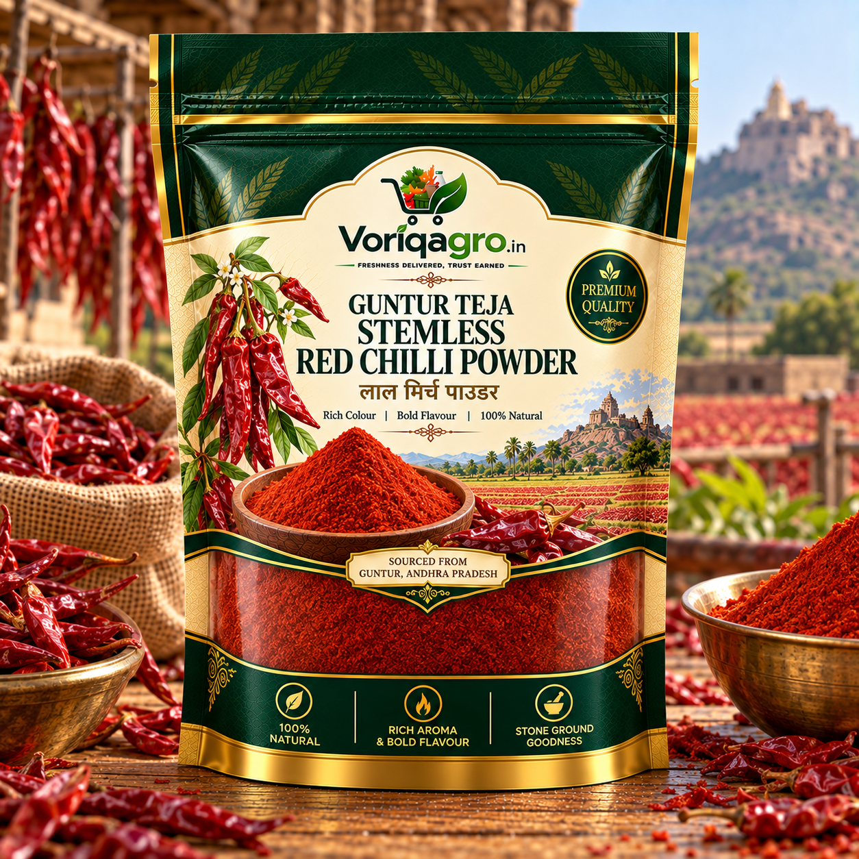 Guntur Teja Stemless Red Chilli Powder
