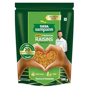 Tata Sampann Pure Raisins Seedless/Kishmish, 500g, Source Of Potassium, Premium Dry Fruits, Green Raisins