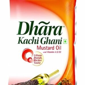 Dhara Kachi Ghani Mustard Oil (0% Trans Fat), 1 L Pouch