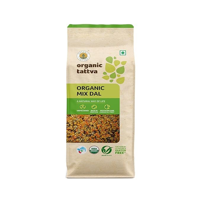 Organic Tattva Mix Dal 500g | Protein-Rich Indian Lentils, Tadka Dal Mix, Khichdi & Everyday Cooking | Blend of Toor, Moong, Masoor & Chana | Unpolished Pulses for a Healthy Pantry