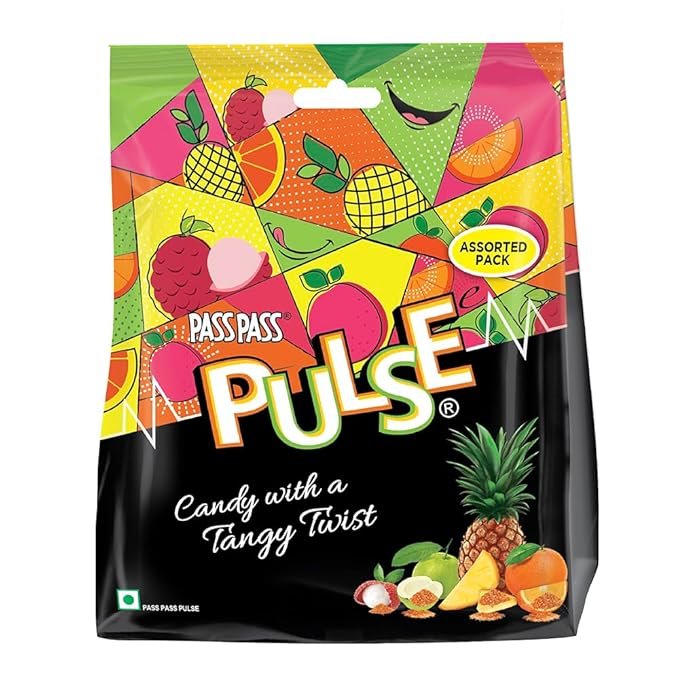 Pulse Assorted Candy Pack | Orange, Guava, Pineapple & Litchi Mix Fruit Toffee | Sweet & Tangy Mixed Fruit Hard Candy for Kids & Adults | 202.5 G (50 pcs)