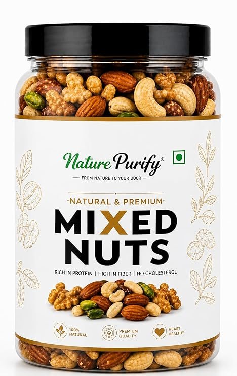 Nature Purify Premium Mix Dry Fruits 1kg | Almonds, Cashews, Kishmish, Apricot & Seeds Mix | Fresh Crunchy Nut & Fruit Pack for Snacking & Gifting | Jar Pack Of 1