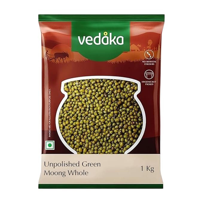 Amazon Brand - Vedaka Unpolished Green Moong Whole (Sabut) | 1 Kg | Naturally Packed with Protein and Fiber | Naturally Cholesterol free & No Added Additives