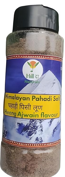 Himalayan Pahadi Heeng and Ajwain Flavoured Salt, (सिलबट्टा पहाड़ी पिस्यूं लूण) Traditional Indian Seasoning. 130 Grams, Sprinkler bottel,Traditional Mountain Spice Blend with Rock Salt, Aromatic Taste, Support smooth digestion, Perfect for Daily Meals, Fruits & Salads, Snacks, Curd, Paranthas & Raitas, Travel & Trekking etc.