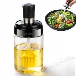 GO STORE Glass Oil Dispenser With Basting Brush, Oil Ghee Containers Bottle for BBQ, Pastry, Grill, Baking, Kitchen Cooking (250 ml)