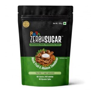 Zeroh Sugar Monk Fruit & Allulose Sweetener | 1:1 Sugar Replacement | No Erythritol | No Stevia | Clinically Evaluated for Glycemic Response | Zero Calorie Sweetener | Natural Sugar Substitute for Tea, Coffee, Baking, Desserts & Mithai | 100 g