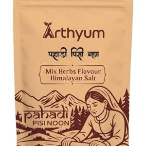 Arthyum Himalayan Pink Flavoured Salt with Mixed Herbs Seasoning mix - Popcorn, Noodles, Salad, Raita, Fruits, Makhana Pasta, Pizza, Salads, Premium Sprinkler | Unprocessed | Pure & Natural Traditional Grounded Salt ( Silbata) | Healthy Italian Spice Blend Authentic from Pahadi Pisi Noon| 100gm