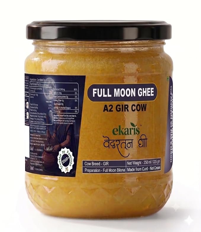 Ekaris Full Moon A2 Ghee - 100% Pure Gir Cow Bilona Ghee | Traditional Vedic Slow-Cooked Desi Ghee Made from Curd | No Chemicals or Palm Oil