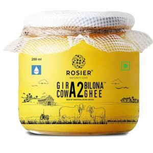 ROSIER A2 Gir Cow Ghee (250 ml) | Traditional Bilona Method A2 Cow Ghee | Grassfed, Pure and Healthy Desi Cow Ghee (Glass Bottle - 250 ML)