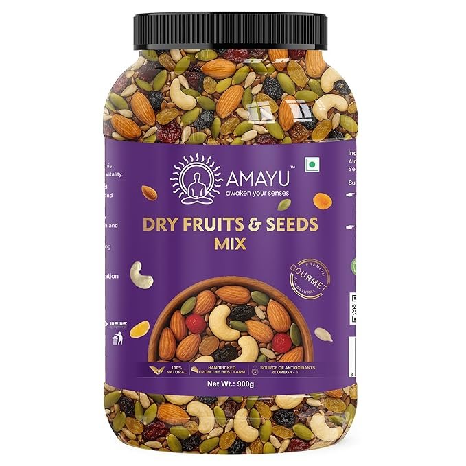 Amayu Premium Mixed Dry Fruits Superfood Trail Mix with Almonds, Cashews, Raisins, Nuts & Seeds Rich in Antioxidants Panchameva Mix Dry Fruits in Fresh Good Source for Energy (900gm)