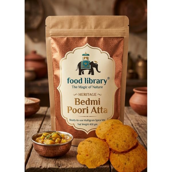 Food Library The Magic Of Nature Rajasthani Bedmi Poori Atta | Traditional Bedmi Puri Flour Mix | Authentic Delhi Style Bedmi Poori Mix | Ready to Cook Spiced Atta for Crispy Pooris | Breakfast & Festive Special | 400g