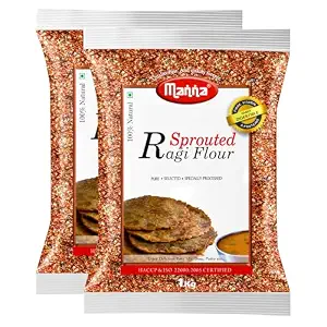 Manna Sprouted Ragi Flour 2kg (1kg x 2 Packs) Natural Sprouted Finger Millet Flour Nachni Atta Kelvaragu Flour Rich in Calcium & Protein
