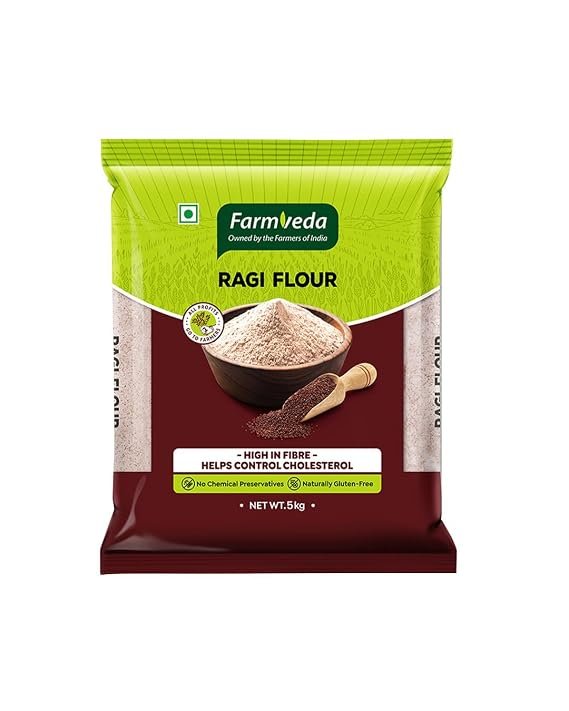 Farm Veda Ragi Atta- 5 Kg | 100% Natural Finger Millet Flour/Nachni Atta | Gluten-Free | Rich in Calcium & Iron