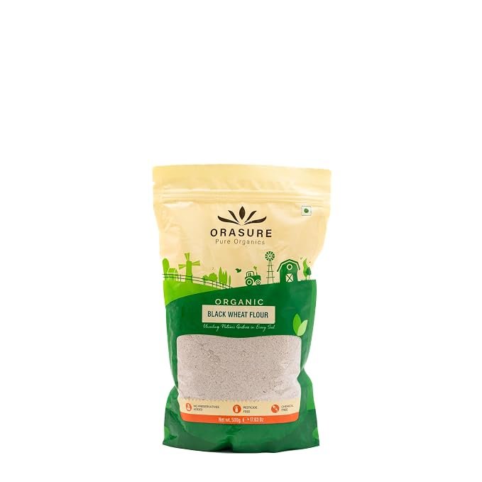 Orasure Organics Black Wheat Flour | 100% Natural Gluten-Free Atta | High in Antioxidants, Iron & Fiber | Stone Ground Chakki Fresh Flour | Ideal for Healthy Rotis, Parathas & Baked Foods