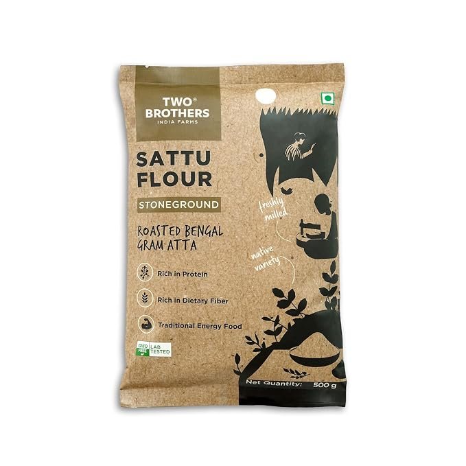 Two Brothers Sattu Atta (500g) | Made Using Bengal Gram | Natural & Gluten Free Chana Sattu | High Protein Bengal Gram Flour | Sattu Drink Powder | Gram Powder