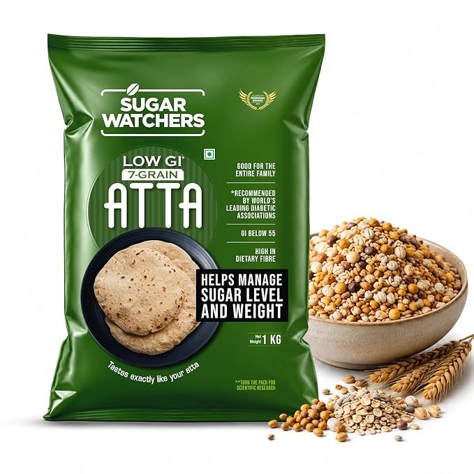 Sugar Watchers Low GI 7-Grain Atta | Diabetic Friendly | Clinically Certified Low GI | Dietician Recommended | Goodness of Jowar, Chana & Isabgol | High Protein & High Fibre | Rich in Iron, Magnesium and Calcium | Multigrain atta for entire family | 1 Kg